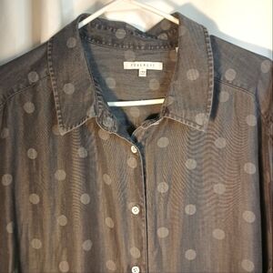 Foxcroft 24W Shaped Fit Chambray Denim Shirt Tencel Lyocell Gray Polka Dot